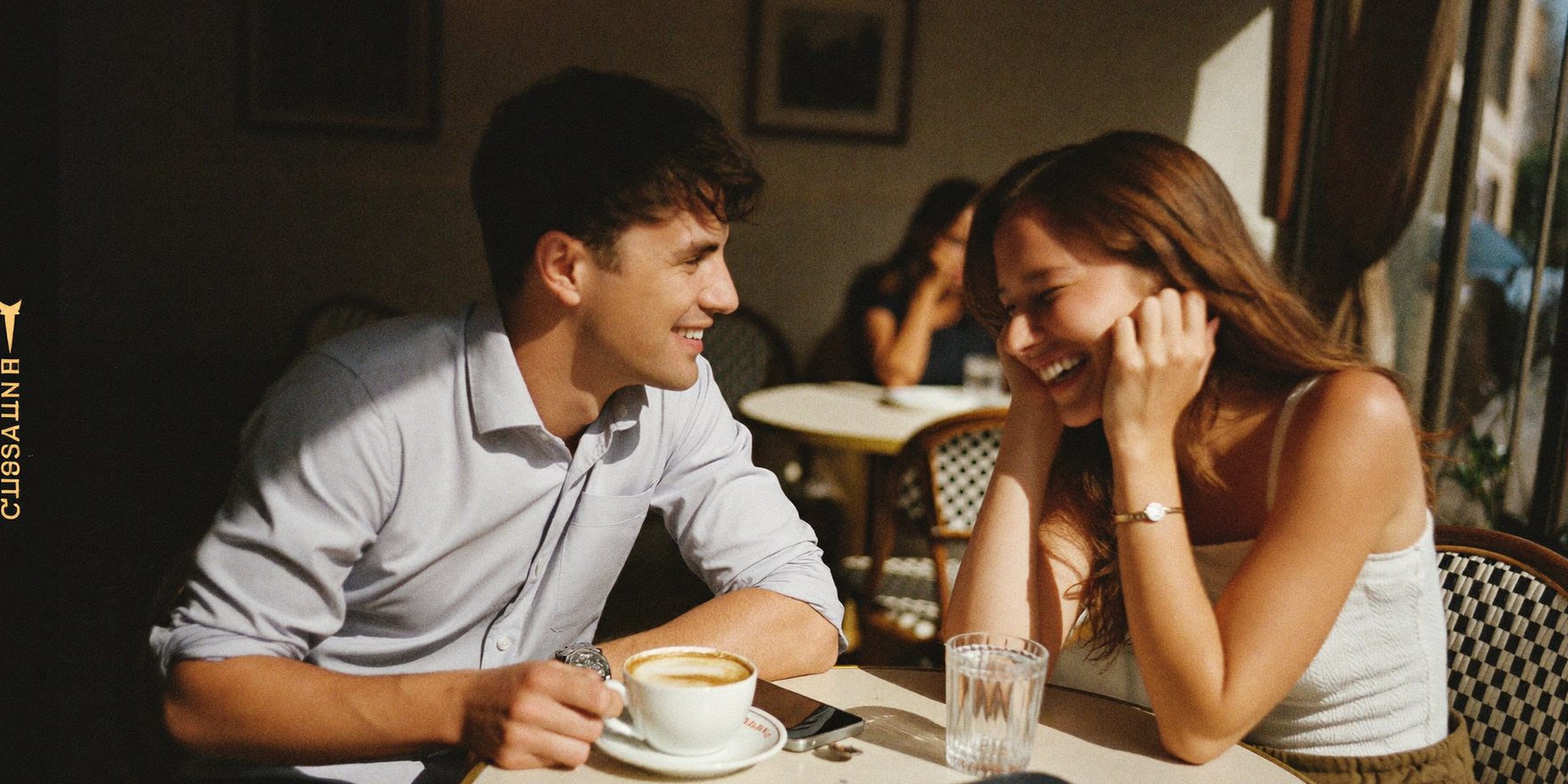 Two people laughing together on a date